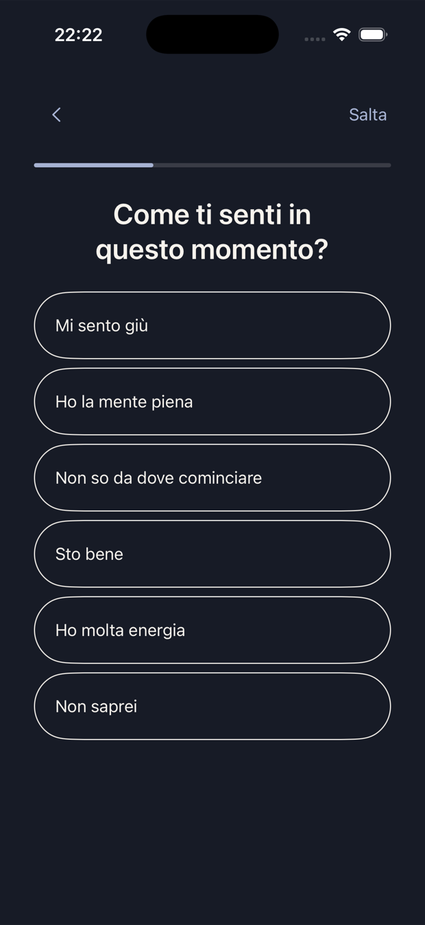 Schermata Aura che chiede: Come ti senti in questo momento?