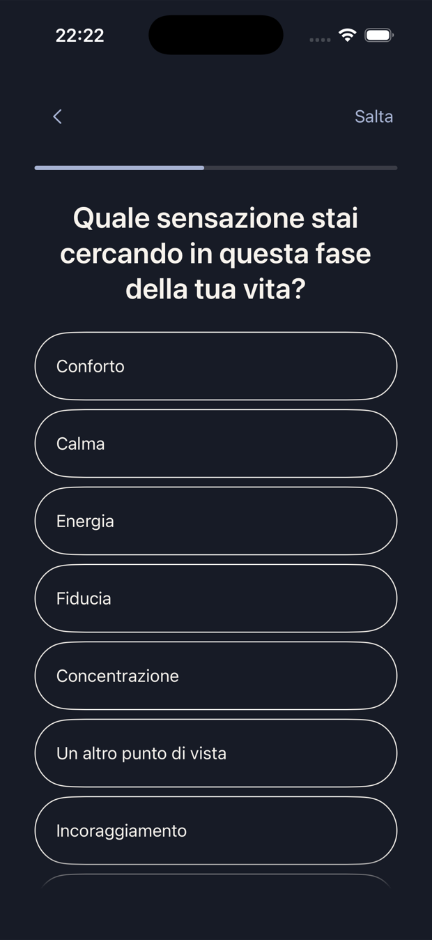 Schermata Aura che chiede quale sensazione stai cercando